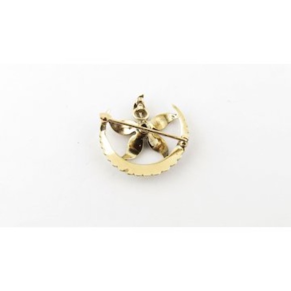 Vintage 10 Karat Yellow Gold Seed Pearl and Diamond Brooch/Pin #4367 - Picture 4 of 6
